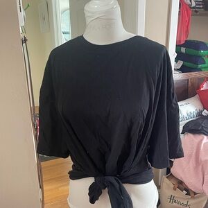 OAK+FORT Black Tie-Front Women's Top